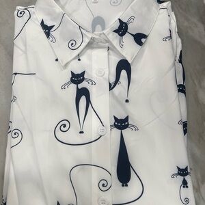 White Shirt with Black Cat Print